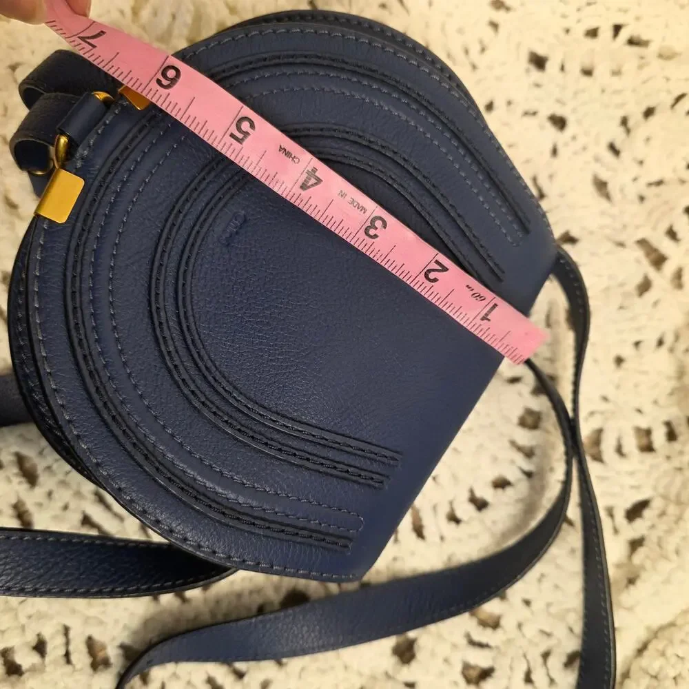Chloé Marcie Small Saddle Crossbody Bag Navy Blue Grained Leather Gold Hardware